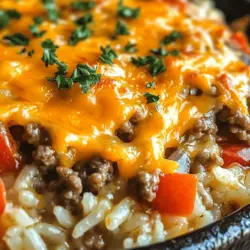 If you're looking for a meal that combines comfort, simplicity, and satisfaction, look no further than the Savory Cheesy Hamburger Rice Casserole. This hearty dish brings together the flavors of seasoned ground beef, aromatic vegetables, and a gooey layer of melted cheese, all enveloped in a warm, fluffy rice base. It's the perfect solution for busy weeknights when you want something delicious without spending hours in the kitchen. This casserole not only serves as a filling dinner but also promises to be a family favorite that can be enjoyed by everyone at the table.