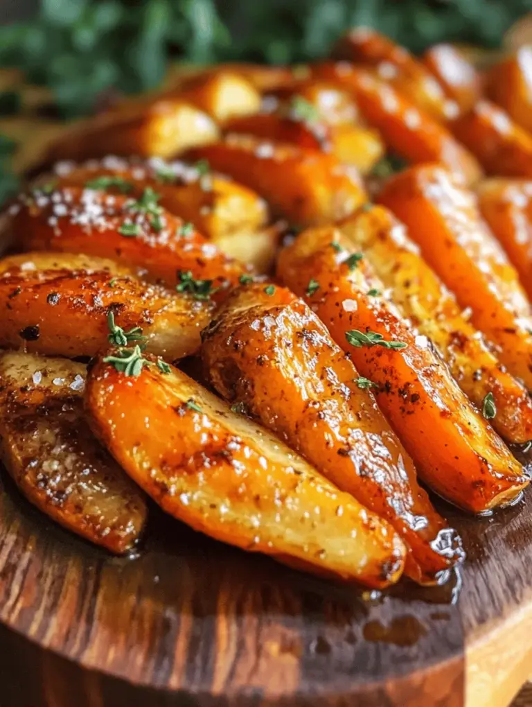 If you're searching for a side dish that marries sweet and savory flavors beautifully, look no further than our Sweet and Savory Maple Glazed Roasted Carrots. This delightful recipe takes humble carrots and elevates them to a new level, combining the natural sweetness of pure maple syrup with the earthy notes of fresh herbs. The result is a dish that not only looks appealing on your dinner plate but also tantalizes the taste buds, making it a perfect accompaniment to various meals, from holiday feasts to casual weeknight dinners.