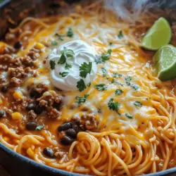 If you’re looking for a quick, delicious, and satisfying meal that can be whipped up in no time, look no further than One-Pot Taco Spaghetti. This innovative dish combines the best of both worlds—classic Italian pasta and bold Mexican flavors—creating a meal that appeals to diverse palates. In an era where time is of the essence and kitchen cleanup can feel overwhelming, one-pot meals have become essential in modern cooking. They offer unparalleled convenience, allowing busy individuals and families to create hearty meals without the stress of washing multiple pots and pans.