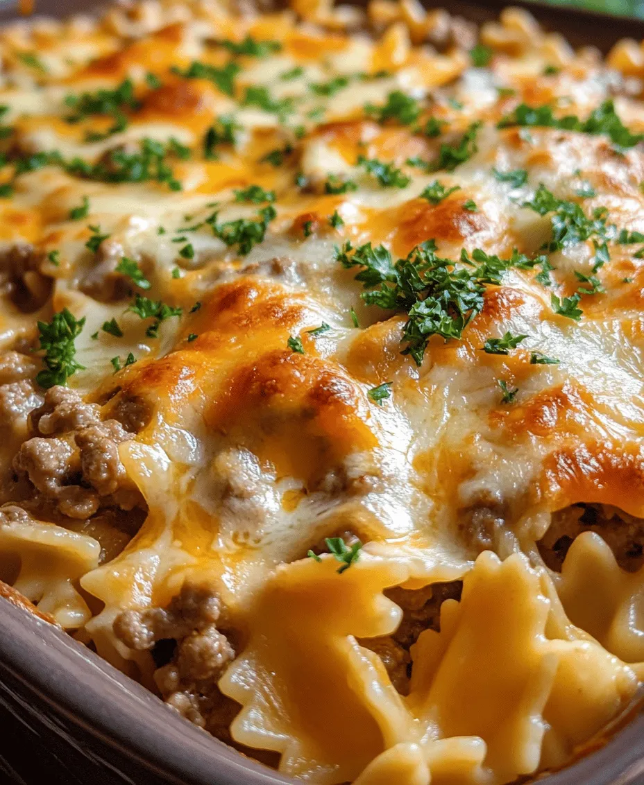 In the realm of comfort food, few dishes can rival the simplicity and satisfaction of Cheesy Beef and Bowtie Pasta in Garlic Butter. This delightful recipe is not only a family favorite but also a go-to for busy weeknights when time is of the essence but a hearty meal is still desired. The dish brings together a perfect blend of flavors, where the richness of ground beef meets the creaminess of melted cheese, all enveloped in a delicate garlic butter sauce. The bowtie pasta adds a charming texture that captures the sauce beautifully, creating a meal that feels indulgent yet approachable.