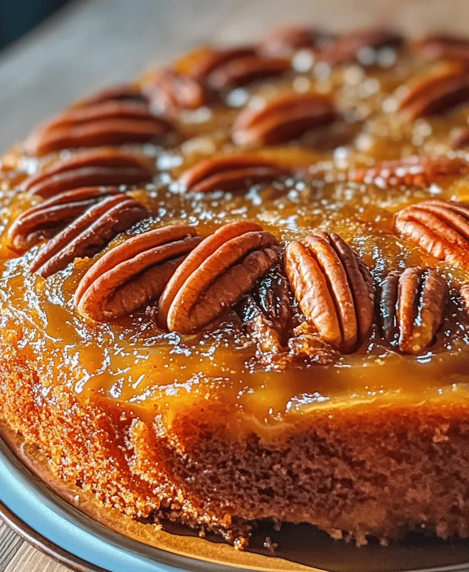 The Southern Pecan Upside Down Cake is a delightful dessert that captivates the senses with its rich flavors and inviting aroma. This cake is not just a treat for the palate; it is a nod to Southern hospitality, embodying the warmth and comfort of family gatherings and festive occasions. With a luscious topping of caramelized pecans, this cake presents a beautiful contrast between the buttery, soft cake and the crunchy, nutty pecan layer. The experience of flipping this cake upside down reveals a stunning, glossy finish that is sure to impress guests at any gathering.