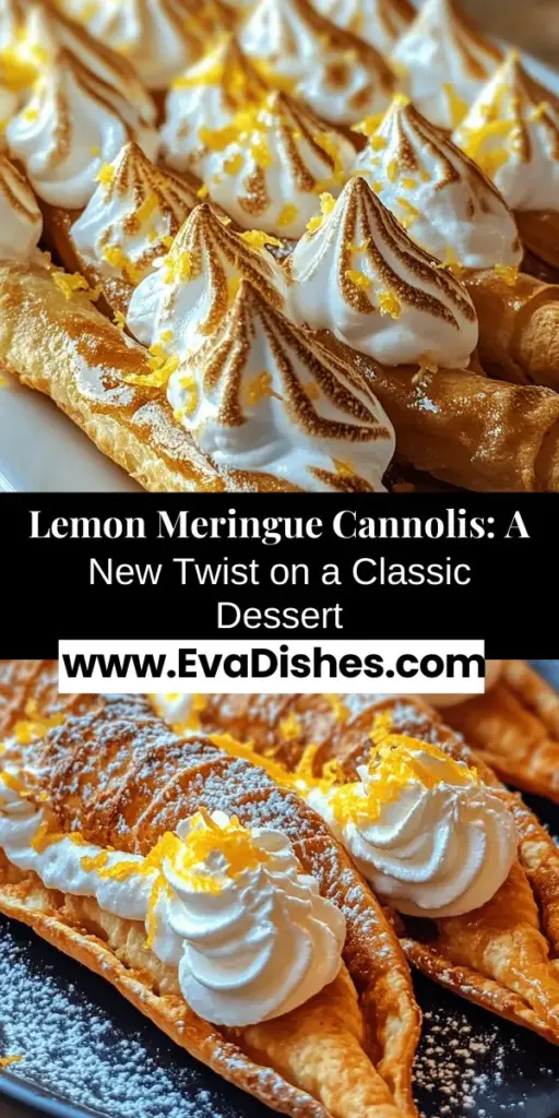 Indulge in the delightful world of baking with our Lemon Meringue Cannolis, a refreshing take on the classic Italian dessert! Crisp, fried shells filled with a zesty lemon cream and topped with fluffy meringue create a sweet and tangy experience that’s perfect for any occasion. Whether you're hosting a family gathering or treating yourself, these cannolis are sure to impress. Discover the recipe and crafting tips today! #LemonMeringueCannoli #Baking #Dessert #ItalianDesserts #SweetTreats