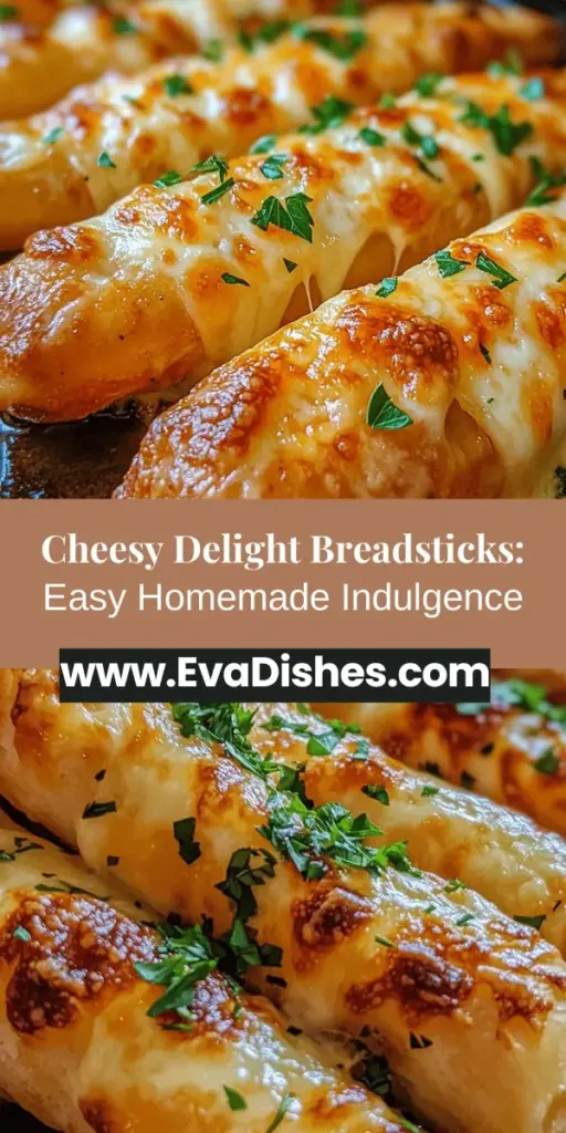 Indulge in the cheesy goodness of homemade Cheesy Delight Breadsticks! These warm, gooey treats are the perfect appetizer or side dish for any meal. With a crispy exterior and a delicious cheese center, they are sure to impress. Easy to make and customizable with your favorite cheeses and herbs, they are perfect for family gatherings, cozy nights in, or game day celebrations. Try this simple recipe today! #CheesyBreadsticks #HomemadeDelight #ComfortFood #BakingFun #YummySnacks