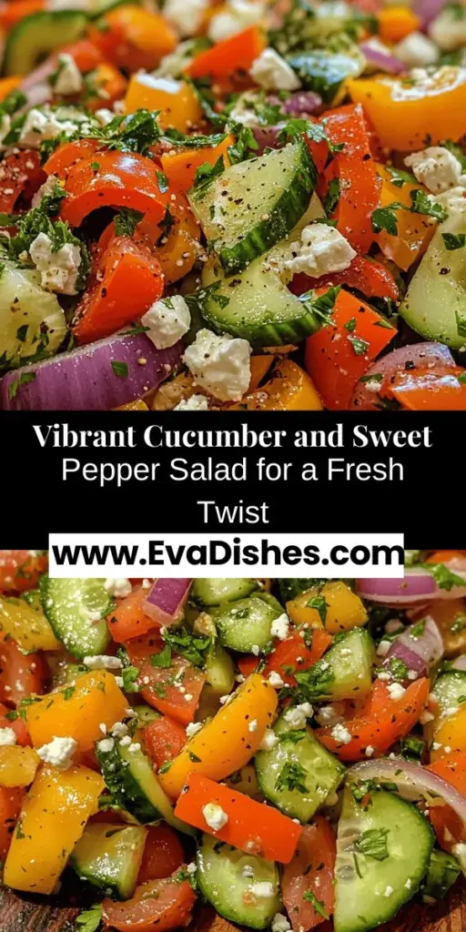 Looking for a light and flavorful dish to brighten up your meals? Try this Refreshing Cucumber and Sweet Pepper Salad! Packed with hydrating cucumbers, sweet bell peppers, and a zesty dressing, it's nutritious and easy to prepare. Perfect for summer barbecues or as a light lunch, this salad is a delightful way to enjoy fresh vegetables. Add feta for creaminess and let the flavors meld for an amazing taste experience! #CucumberSalad #HealthyEating #SummerRecipes #FreshIngredients