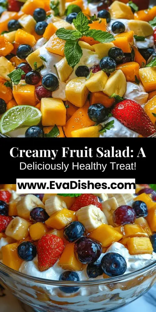 Elevate your dessert game with this Heavenly Creamy Fruit Salad Delight! Bursting with vibrant fruits like strawberries, mangoes, and blueberries, combined with a creamy Greek yogurt dressing, this salad is a refreshing and nutritious treat for any occasion. It's perfect for summer picnics or light snacks and can be customized based on seasonal fruits. Enjoy a guilt-free dessert that's as beautiful as it is delicious! #FruitSalad #HealthyDessert #SummerRecipes #Nutritious #FreshIngredients #RecipeInspiration