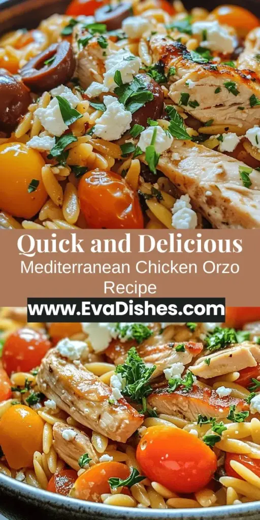 Discover the joy of Mediterranean cooking with this Easy Mediterranean Chicken Orzo recipe! In just 30 minutes, you can enjoy a delicious one-pot meal packed with vibrant flavors from fresh vegetables, orzo, lean chicken, and tangy feta. Bursting with nutrients and perfect for busy weeknights, this dish offers a balanced approach to healthy eating. Dive into the heart of Mediterranean cuisine and savor every bite. #MediterraneanFood #ChickenOrzo #HealthyRecipes #QuickMeals #DinnerIn30 #OnePotMeals #Foodie