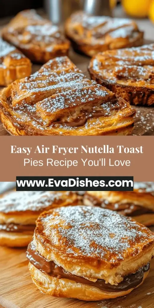 Indulge in the deliciousness of Nutella toast pies made effortlessly in your air fryer! This easy recipe combines crispy, golden bread with creamy Nutella, making for the perfect sweet snack or dessert. With just a few simple ingredients, you can whip these up in minutes. Elevate your treat with a sprinkle of cinnamon or a dusting of powdered sugar for an extra touch of flavor. Perfect for brunch, dessert, or anytime cravings! #NutellaRecipes #AirFryerMagic #SweetTreats #EasyRecipes #DessertIdeas