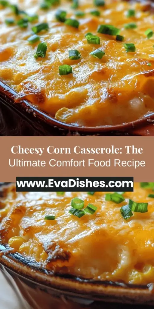 Indulge in the creamy and cheesy goodness of Cheesy Corn Casserole! This comforting dish blends sweet corn, rich cheddar, and a hint of sour cream for a flavor explosion that's perfect for any occasion. Whether you're serving it as a side or making it a main, this casserole will impress everyone at the table. Discover tips, variations, and serving suggestions to make it your own! #CheesyCornCasserole #ComfortFood #EasyRecipes #FamilyFavorites #CasseroleLove #FoodieChallenge #HomeCooking