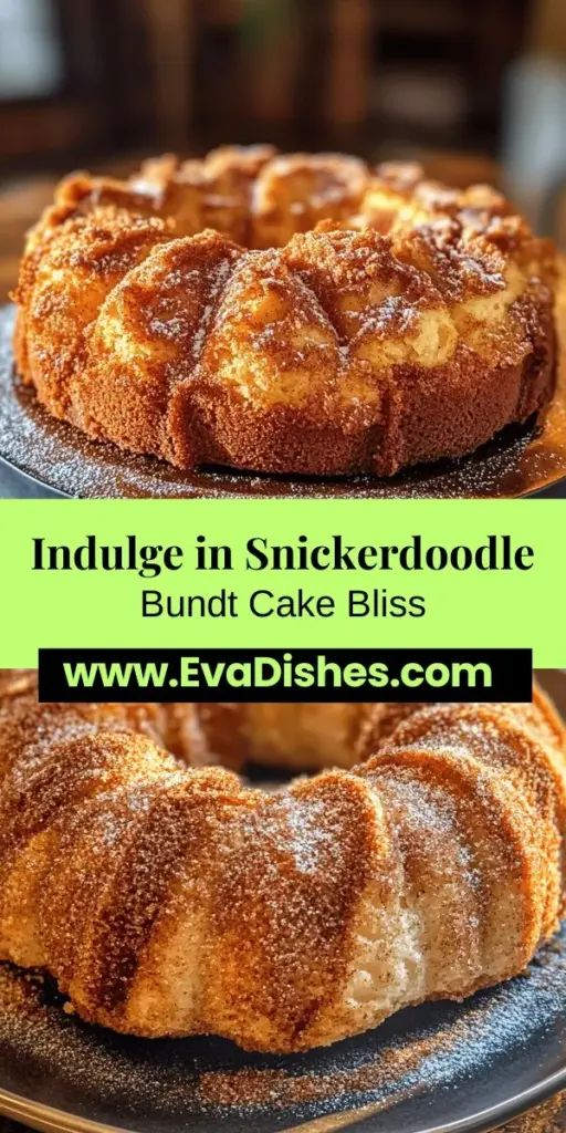 Dive into the world of baking with this Snickerdoodle Bundt Cake Delight! Combining the classic taste of snickerdoodle cookies with the elegance of a bundt cake, this dessert is perfect for any occasion. Soft, moist, and infused with warm cinnamon-sugar, it's every sweet lover's dream! Get ready to impress your family and friends with this delicious treat. Perfect for gatherings or cozy coffee moments! #Baking #Snickerdoodle #BundtCake #DessertIdeas #SweetTreats #HomeBaking #CinnamonSugar