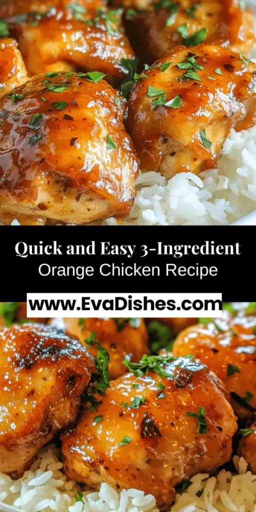 Discover the ultimate solution for busy weeknights with this 3-Ingredient Orange Chicken Delight! This quick and easy recipe features chicken, orange marmalade, and barbecue sauce, creating a sweet and savory dish in no time. Perfect for families or anyone short on time, this dish effortlessly combines flavor and convenience. Serve it over rice or with steamed veggies for a satisfying meal. Try it tonight! #OrangeChicken #EasyRecipes #MealPrep #QuickDinner #FamilyCooking