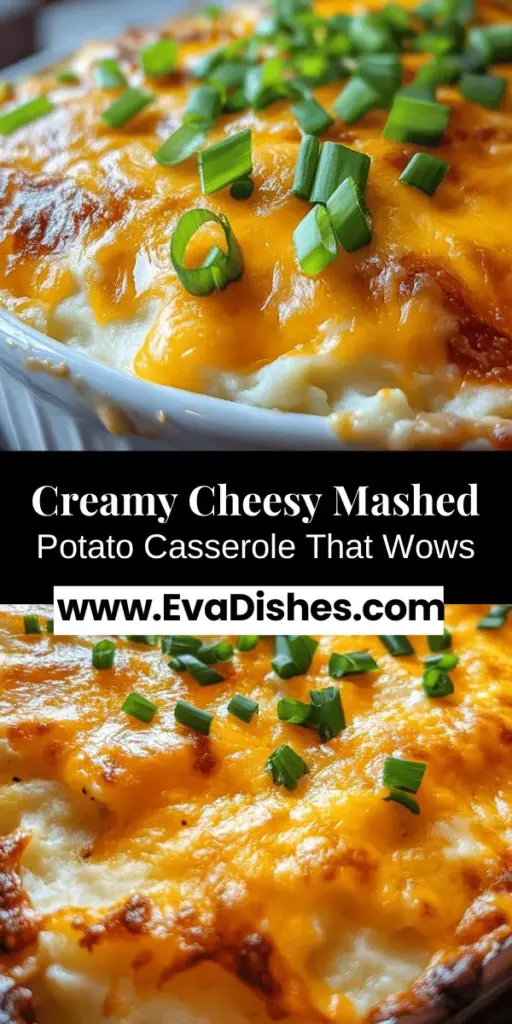 Indulge in the creamy cheesy goodness of this mashed potato casserole that promises to be the star of your next family gathering! This heartwarming dish combines fluffy russet potatoes with rich dairy, melty cheddar, and savory spices for an unforgettable flavor experience. Perfect as a side for roasted meats or grilled veggies, it's easily customizable to suit all tastes. Get ready for comfort food at its finest! #CheesyMashedPotatoes #ComfortFood #CasseroleRecipes #FamilyDinner #FoodieFavorites