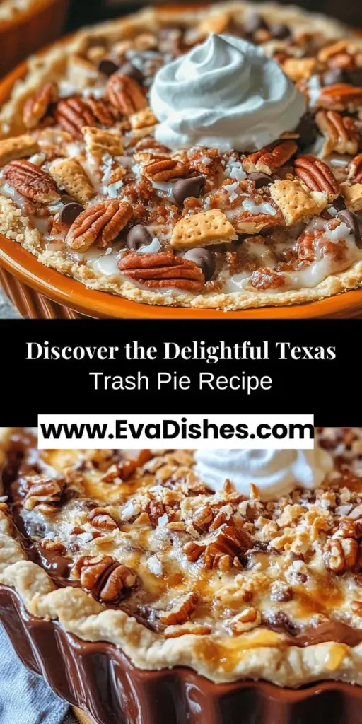 Discover the delightful Texas Trash Pie, a Southern specialty that's perfect for any occasion! This easy-to-make dessert features a rich blend of chocolate chips, nuts, coconut, and a crunchy saltine base, all nestled in a flaky crust. Learn about its origins, recipe, and variations that make it a beloved dish at gatherings. Indulge in this comforting treat that transforms pantry leftovers into a treasure. #TexasTrashPie #SouthernDesserts #ComfortFood #PieLovers #BakingJoy #SweetTreats