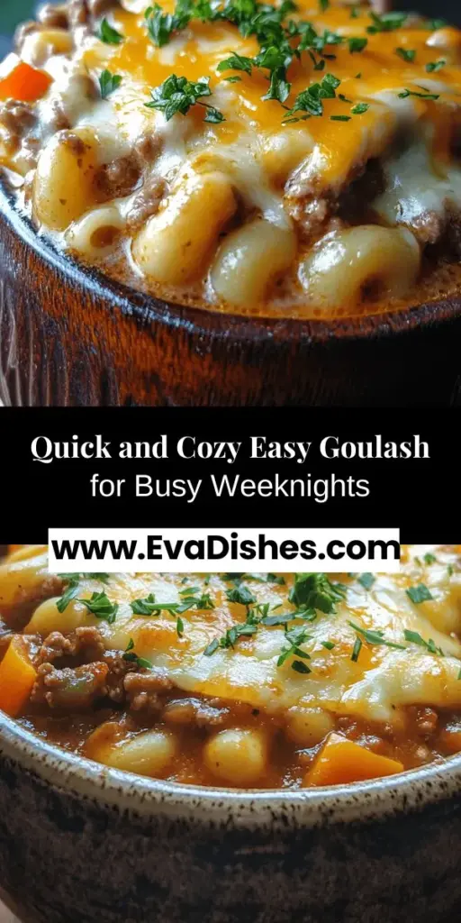 Warm up your family nights with this comforting Easy Goulash recipe! Perfect for busy evenings, this one-pot dish combines ground beef, elbow macaroni, and a medley of veggies, all enveloped in rich, savory flavors. Ideal for gatherings or cozy dinners, it's easy to customize to suit your taste. Discover the history and ingredients of this beloved dish and indulge in a meal that brings everyone together. #Goulash #ComfortFood #EasyRecipes #FamilyDinner #Foodie