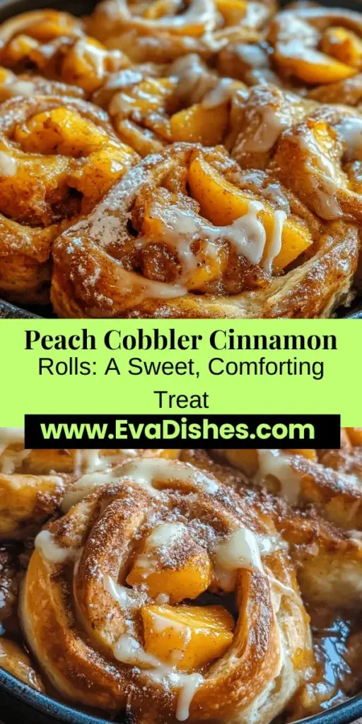 Experience the delicious fusion of flavors with Peach Cobbler Cinnamon Rolls! These fluffy rolls combine sweet, juicy peaches and warm cinnamon, all drizzled with a creamy glaze. Perfect for any occasion, these rolls switch up traditional desserts into something truly special. Whether for breakfast or dessert, they're sure to impress! Discover the step-by-step guide to creating this heavenly treat. #CinnamonRolls #PeachCobbler #Baking #Dessert #Foodie #BrunchIdeas #Sweets