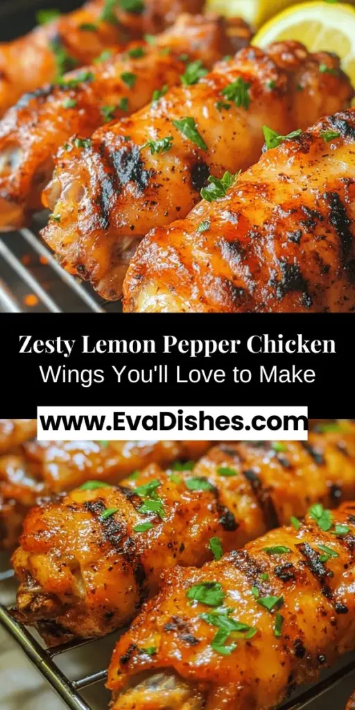 Discover the ultimate snack with our Zesty Lemon Pepper Chicken Wings recipe! These crispy, juicy wings deliver a refreshing burst of citrus paired with a savory kick, making them perfect for game days, family gatherings, or summer barbecues. Easy to prepare with fresh ingredients like lemon and olive oil, they promise delicious flavor without preservatives. Get ready to impress your guests and satisfy your cravings! #ChickenWings #LemonPepper #PartyFood #EasyRecipes #GameDaySnacks #HomemadeWings