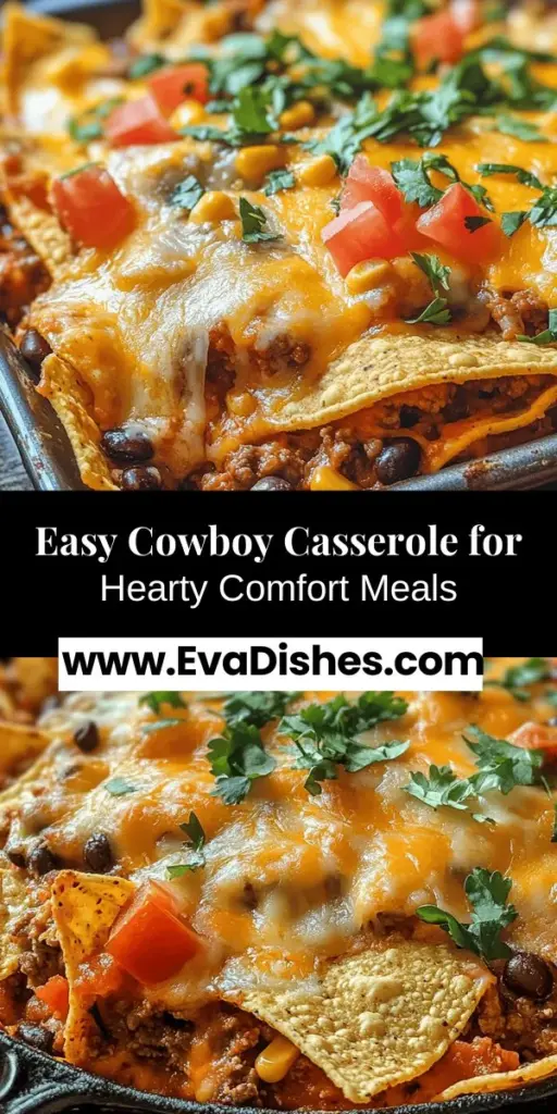 Discover the ultimate comfort food with this Easy Cowboy Casserole recipe! Perfect for busy weeknights or casual gatherings, this one-pan dish combines savory ground meat, black beans, corn, and gooey cheese for a satisfying meal. With simple ingredients and minimal prep, you can easily customize it to suit your taste. Dive into the heartwarming flavors of the Southwest with every bite of this delicious casserole. #CowboyCasserole #ComfortFood #EasyRecipes #FamilyDinner #OnePanMeal #TexMexFlavors