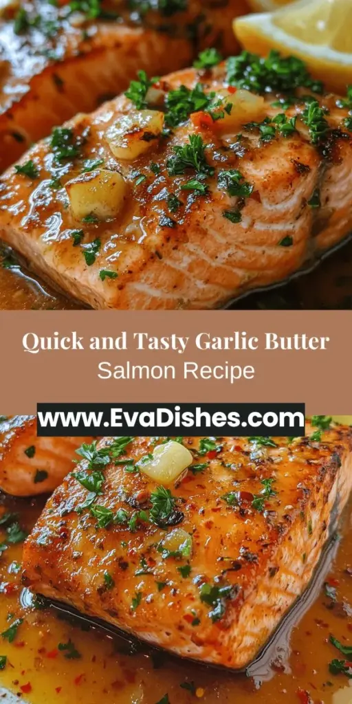 Discover the delicious world of garlic butter salmon with this quick and flavorful recipe! Perfect for weeknight dinners or special occasions, this dish pairs the rich flavors of salmon with aromatic garlic and creamy butter. Elevate your meal with fresh lemon juice and parsley for a bright finish. Packed with omega-3s and nutrients, it's as healthy as it is tasty! Try this simple culinary delight today! #GarlicButterSalmon #HealthyEating #QuickRecipes #SeafoodLover #HomeCooking #DinnerIdeas #Foodie