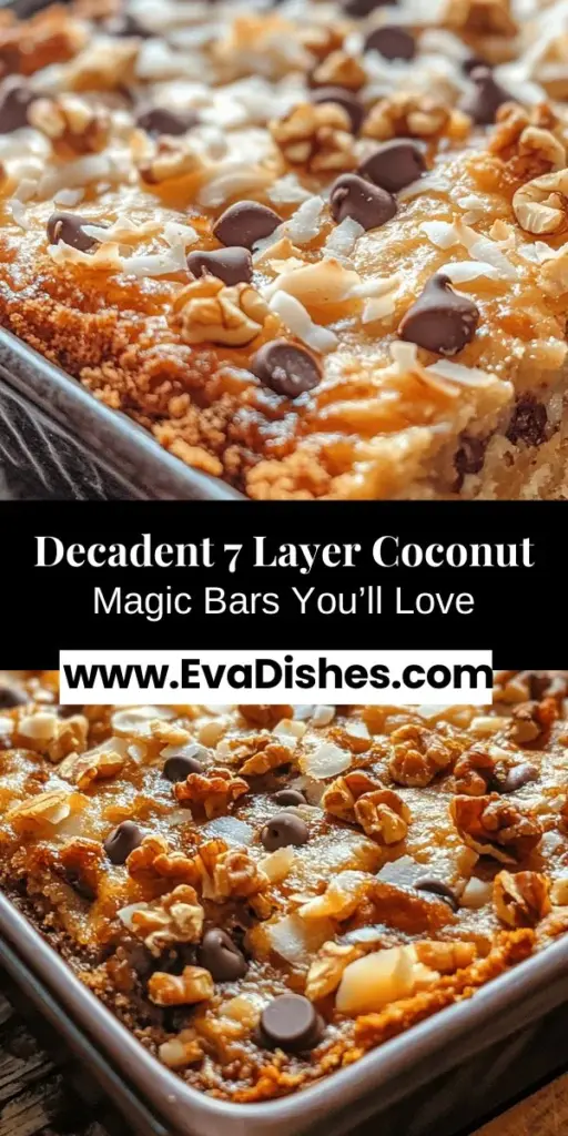 Indulge in the bliss of Heavenly 7 Layer Coconut Magic Bars, a delightful treat that combines a buttery graham cracker crust with layers of chocolate, coconut, and nuts. Perfect for gatherings or a cozy night in, this recipe offers a sweet journey through flavor and nostalgia. Discover tips for customization, dietary alternatives, and how to store these heavenly bars. Bring joy to your kitchen with this irresistible dessert! #MagicBars #CoconutDessert #Sweets #Baking #DessertLovers