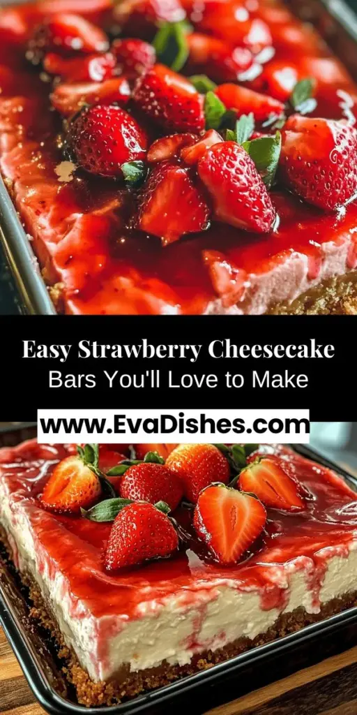 Indulge in the fresh flavors of summer with these easy-to-make strawberry cheesecake bars! This delightful recipe combines a buttery graham cracker crust with a rich and creamy cheesecake filling swirled with vibrant strawberries. Perfect for any occasion, from birthday parties to picnics, these bars are sure to impress. With simple ingredients and straightforward steps, even novice bakers can create this delicious treat that will satisfy your sweet cravings. Enjoy the perfect balance of sweetness and tanginess in every bite!