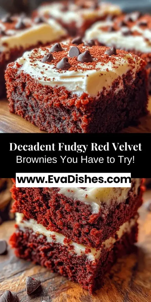 Indulge in the ultimate treat with these amazing fudgy red velvet brownies! Combining the rich, velvety flavor of red velvet with the gooey decadence of fudgy brownies, this recipe is perfect for celebrations or a simple dessert craving. Delight in their striking red color and unique taste, enhanced by semi-sweet chocolate chips and an optional cream cheese frosting. Bake up a batch and impress your friends and family! #RedVelvetBrownies #DessertLovers #BakingJoy #FudgyBrownies #SweetTreats