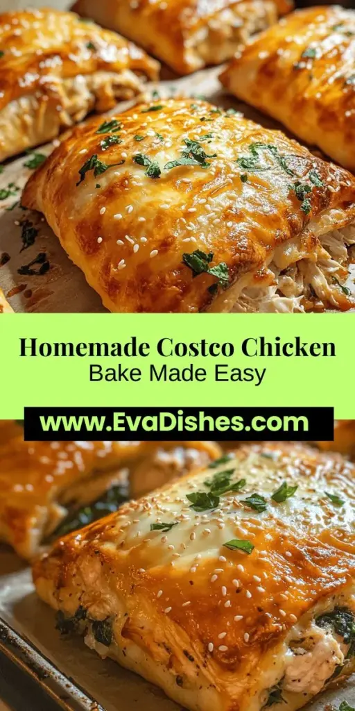 Indulge in the flavors of Costco's iconic chicken bake right at home with this easy copycat recipe! Packed with tender chicken, gooey mozzarella, and a crisp crust, it's the perfect solution for busy weeknights or a fun snack for gatherings. Customize it to your taste and enjoy a nostalgic meal that the whole family will love. Get ready to impress with this delicious homemade treat! #ChickenBake #CostcoCopycat #EasyRecipe #ComfortFood #HomemadeDelight