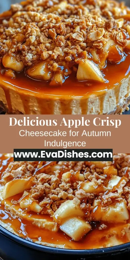 Celebrate the flavors of fall with a delicious Apple Crisp Cheesecake that's perfect for any occasion! This dessert combines creamy cheesecake with sweet and tart apple filling, all topped with a crunchy oat crisp. It's a wonderful centerpiece for gatherings or a cozy evening at home. Follow our detailed steps to create a stunning treat that will impress everyone. Enjoy the blend of richness and seasonal spices in every bite! #AppleCrispCheesecake #FallDesserts #BakingLove #SeasonalFlavors #CheesecakeDelight