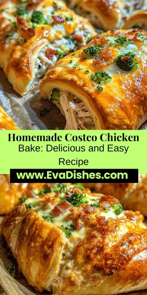 Craving the savory goodness of Costco's Chicken Bake? Now you can make a delicious copycat version at home! This step-by-step guide will walk you through preparing flaky dough, a hearty chicken and cheese filling, and optional ingredients like bacon and veggies. Perfect for dinners or snacks, this recipe is simple, customizable, and sure to impress. Dive into this fun cooking adventure! #ChickenBake #CostcoCopycat #HomemadeDeliciousness #CookingAtHome #FoodieFun