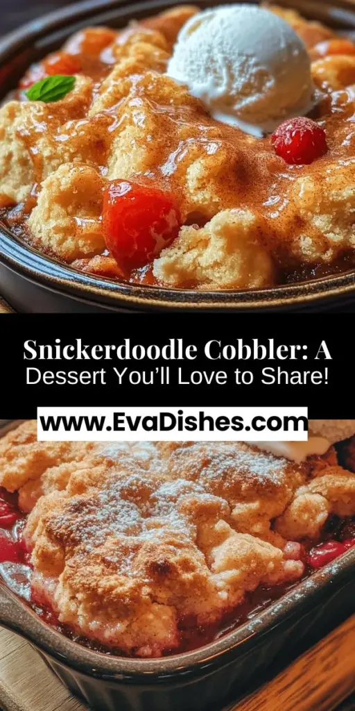 Indulge in the warmth and nostalgia of Snickerdoodle Cobbler Delight, a unique dessert that combines the buttery flavor of snickerdoodle cookies with a luscious fruit filling. This comforting treat is perfect for any occasion, from family dinners to festive gatherings. Serve it warm with vanilla ice cream, and watch it become a favorite among friends and family. Get the recipe now and treat yourself to this delightful experience! #Snickerdoodle #Cobbler #Dessert #Baking #SweetTreats #ComfortFood