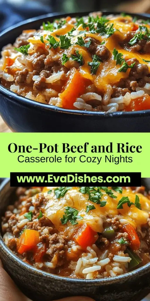 Dive into comfort with this Savory One-Pot Beef and Rice Casserole! This hearty dish combines ground beef, fluffy rice, and vibrant vegetables, all simmered together for maximum flavor and minimal cleanup. Perfect for busy nights or family gatherings, it’s easily customizable with your favorite ingredients. Enjoy a nutritious meal without the hassle! Try it out and make it your own today! #OnePotMeal #ComfortFood #Casserole #DinnerRecipes #EasyCooking #FamilyMeals