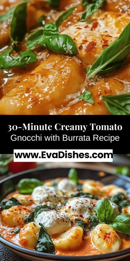 Experience culinary bliss in just 30 minutes with this creamy tomato gnocchi with burrata! Perfect for busy weeknights, this dish combines pillowy gnocchi, a rich tomato cream sauce, fresh spinach, and indulgent burrata cheese. Learn to balance flavors and textures while enjoying a satisfying meal that everyone will love. Dive into this quick, delicious recipe! #CreamyTomatoGnocchi #Burrata #QuickRecipes #PastaLovers #30MinuteMeals #ComfortFood