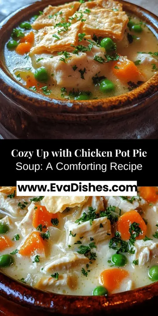 Warm up your kitchen with this Cozy Chicken Pot Pie Soup! This delightful recipe captures the comforting flavors of traditional chicken pot pie in a creamy, savory soup. Perfect for busy weeknights or special gatherings, it’s easy to make, packed with wholesome ingredients, and only requires one pot for minimal cleanup. Enjoy tender chicken, vibrant veggies, and a flaky crust that brings back fond memories. Try it today! #ChickenPotPieSoup #ComfortFood #SoupRecipes #CozyMeals #EasyCooking