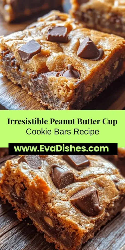 Indulge in the ultimate treat with these Peanut Butter Cup Gooey Cookie Bars! Combining the rich taste of creamy peanut butter and sweet chocolate, these bars are a hit at every gathering. Easy to make and perfect for bakers of all skill levels, they're a nostalgic reminder of childhood desserts. Whether for a party or a cozy night in, these cookie bars are sure to please! Get ready for gooey goodness! #PeanutButterCookies #DessertBars #BakingJoy #CookieLovers #SweetTreats