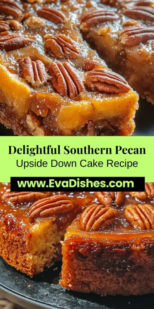 Indulge in the deliciousness of Southern Pecan Upside Down Cake, a delightful dessert that combines rich flavors with a stunning presentation. This cake features a buttery base topped with caramelized pecans, creating the perfect contrast of textures. It's more than a dessert; it's a celebration of Southern hospitality and family traditions. Perfect for any occasion, serve warm or with ice cream for a sweet treat. #PecanCake #SouthernDesserts #Baking #DessertLovers #ComfortFood #HomeBaking #CakeRecipe #SweetTradition