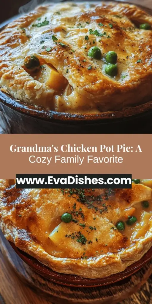 Discover the warmth of grandma's kitchen with this Hearty Chicken Pot Pie recipe. Packed with tender chicken, vibrant veggies, and a creamy sauce, all enveloped in a flaky crust, this classic dish is comfort food at its finest. Perfect for family gatherings or cozy dinners, it’s sure to evoke nostalgia and create lasting memories. Try this timeless recipe and enjoy the love and tradition that each bite delivers. #ChickenPotPie #ComfortFood #FamilyRecipes #HomeCooking #Nostalgia #HeartyMeals