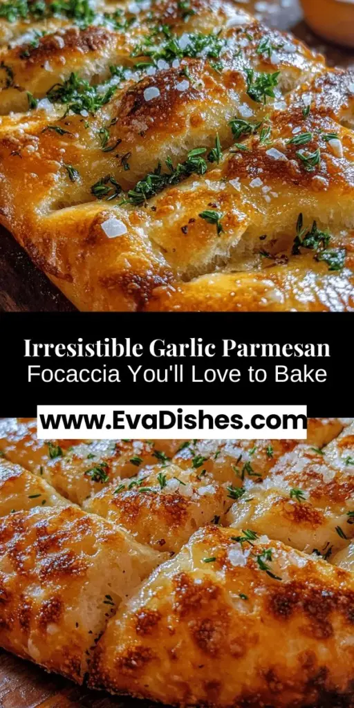 Discover the joy of making Garlic Parmesan Focaccia Bread at home! This aromatic bread features a golden, crispy crust and a soft interior, infused with garlic and topped with rich Parmesan cheese. Perfect as a side dish or a delicious snack, this easy recipe will impress at any gathering. Enjoy the therapeutic experience of baking and savor the irresistible combination of flavors. Try it today! #Focaccia #GarlicBread #HomemadeBaking #Parmesan #ItalianCuisine #ComfortFood