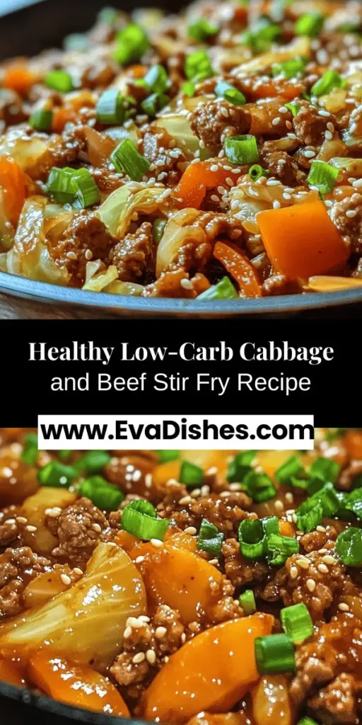 Discover the deliciousness of Sizzling Low-Carb Cabbage and Beef Stir Fry! This quick and easy dish is packed with nutrients, featuring nutrient-rich cabbage and protein-packed ground beef. Perfect for low-carb and keto diets, it offers health benefits while being customizable to your taste. Enjoy a vibrant, flavorful meal that’s ready in no time. Try this healthy delight and wow your taste buds! #LowCarb #KetoRecipe #HealthyEating #StirFry #MealPrep