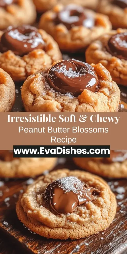 Indulge in the nostalgic delight of Soft & Chewy Peanut Butter Blossoms! These classic cookies combine creamy peanut butter with rich chocolate kisses for an irresistible treat that's perfect for any occasion. With a soft and chewy texture, they evoke memories of family baking traditions. Try this easy recipe and share the joy of homemade cookies with loved ones! #PeanutButterBlossoms #Baking #Cookies #Dessert #HomemadeTreats #FamilyTraditions #ChocolateKisses