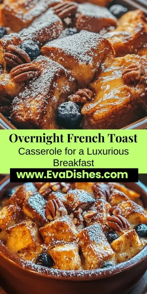 Wake up to the indulgent taste of Dreamy Overnight French Toast Casserole - a luxurious breakfast that's both easy and delicious! This make-ahead dish combines soft brioche or challah with a rich custard of eggs, milk, and cream, infused with vanilla, cinnamon, and nutmeg. Top it with fresh fruit and nuts for an extra touch. Perfect for family gatherings or special brunches. Get the recipe and impress your loved ones! #FrenchToast #BreakfastCasserole #OvernightRecipes #BrunchIdeas #ComfortFood