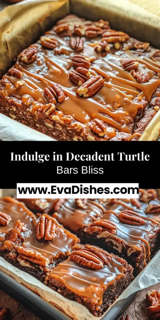 Indulge in the ultimate dessert experience with these Decadent Turtle Bars! Rich chocolate, gooey caramel, and crunchy pecans come together to create a treat that's perfect for any occasion. Whether served warm or chilled, these bars are sure to impress at parties, holidays, or simply as a sweet snack at home. Follow our simple recipe and enjoy the delightful layers of flavor in every bite! #TurtleBars #Dessert #Baking #ChocolateLovers #Caramel #SweetTooth #RecipeIdeas