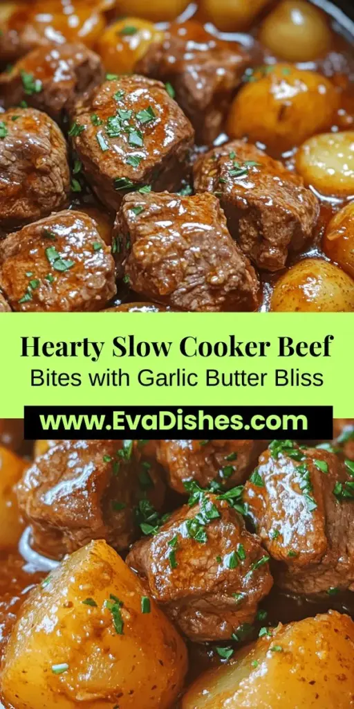 Discover the ease of preparing a delicious meal with Slow Cooker Garlic Butter Beef Bites and Potatoes! This comforting dish features tender beef sirloin and creamy baby potatoes, all smothered in a rich garlic butter sauce. Perfect for busy nights, it requires minimal prep and delivers big flavor. Customize with your favorite herbs or veggies for a unique twist. Enjoy a hearty dinner that fills your home with mouthwatering aromas! #SlowCooker #BeefBites #ComfortFood #EasyRecipes #HomeCooking #Foodie