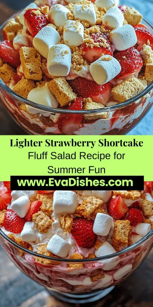 Discover the mouthwatering Strawberry Shortcake Fluff Salad, a refreshing twist on the classic dessert! Bursting with fresh strawberries, light angel food cake, and a creamy blend of whipped topping and cream cheese, this easy-to-make salad is perfect for summer gatherings, picnics, or simply enjoying at home. Top it off with crushed graham crackers for an irresistible crunch. Try this delicious recipe today! #StrawberryShortcake #FluffSalad #SummerDessert #EasyRecipes #FreshFruit #SweetTreats #Desserts