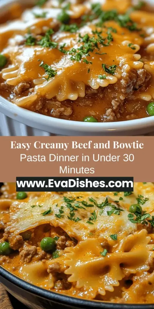 Looking for a comforting yet quick dinner idea? Try this creamy beef and bowtie pasta! This delightful dish combines tender bowtie pasta with savory ground beef in a rich, creamy sauce that's perfect for busy nights. It’s easy to make, customizable to your tastes, and includes nutritious ingredients like frozen peas. Get ready to impress your family with a meal that's both satisfying and flavorful! #BeefPasta #CreamyPasta #QuickDinner #ComfortFood #PastaRecipes