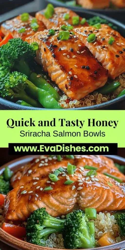 Looking for a delicious and healthy weeknight dinner? Try these Honey Sriracha Salmon Bowls! With tender salmon marinated in a sweet and spicy glaze, nutritious quinoa, and colorful seasonal veggies, this meal is packed with flavor and nutrients. It's quick to prepare, customizable, and perfect for meal prep. Experience the delightful balance of sweet, spicy, and umami in every bite. Enjoy cooking at home with this easy recipe! #SalmonBowls #HealthyEating #MealPrep #DinnerInspo #HealthyRecipes