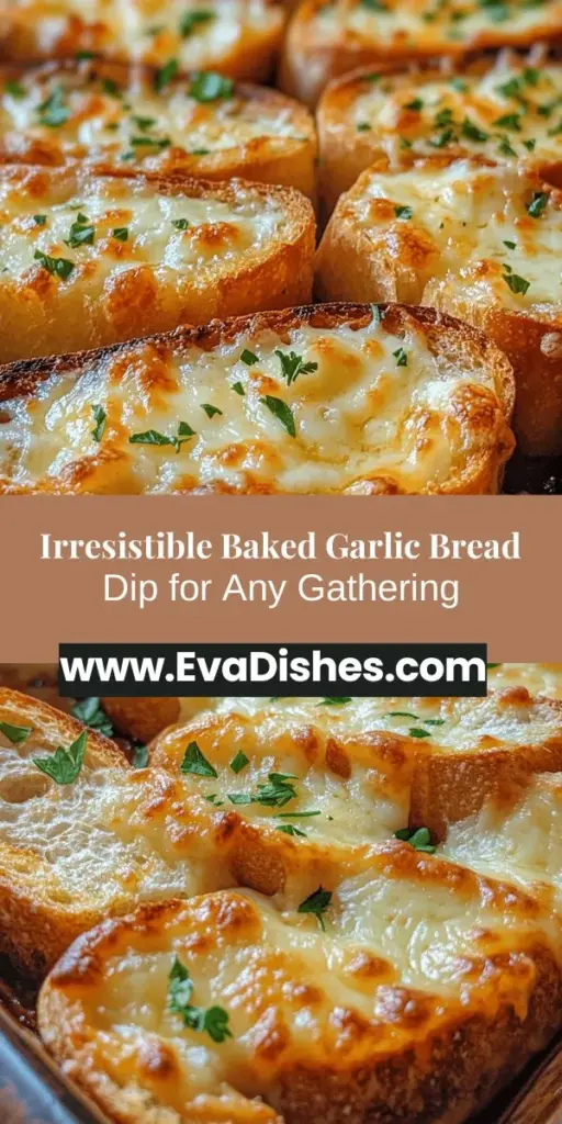 Impress your guests with this creamy and cheesy Baked Garlic Bread Dip, perfect for any occasion! Its rich flavors and gooey texture make it an irresistible starter or snack. Pair it with crispy baguette slices, veggies, or tortilla chips for a crowd-pleasing treat. Easy to make and sure to be a hit, this dip is bound to become a staple at your gatherings. Try it out and indulge in delightful flavors! #GarlicBreadDip #Appetizers #PartyFood #DeliciousDips