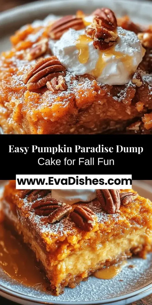 Indulge in the flavors of fall with this Pumpkin Paradise Dump Cake, an effortless dessert that brings cozy autumn vibes to your table. Made from simple ingredients like pumpkin puree, evaporated milk, and cake mix, this cake requires minimal prep for maximum flavor. Perfect for gatherings or a sweet treat on a chilly day, top it with whipped cream or ice cream for a delightful finish. Bring the essence of pumpkin into your home! #PumpkinCake #FallDesserts #DumpCake #EasyBaking #AutumnRecipes