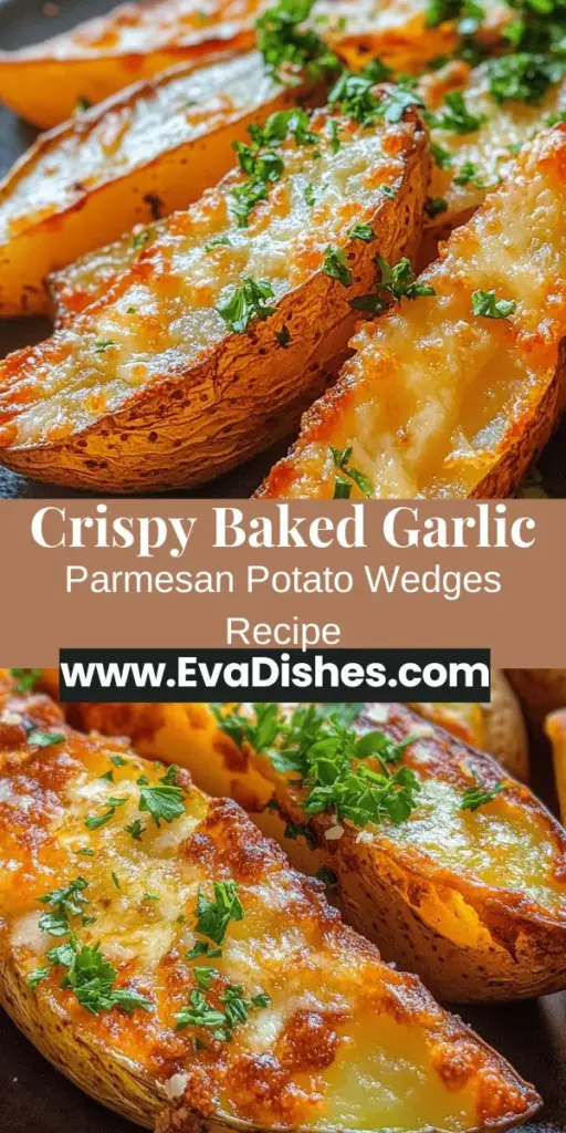 Savor the flavor and crunch of homemade Baked Garlic Parmesan Potato Wedges! This healthier alternative to traditional fried wedges is infused with garlicky goodness and topped with rich Parmesan cheese, making it the perfect snack, side dish, or party appetizer. Easy to prepare and packed with nutrients, these delicious wedges are sure to be a hit at your next gathering. Try them out today! #PotatoWedges #ComfortFood #HealthyEating #HomeCooking #GarlicParmesan #SnackIdeas