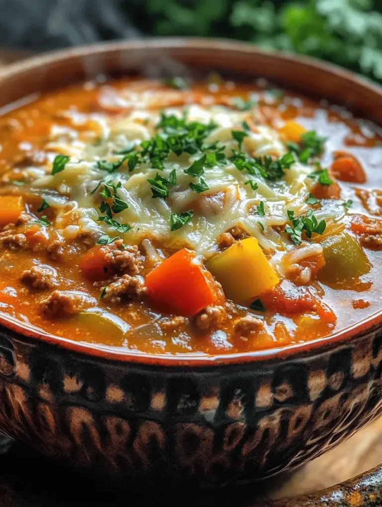 At its core, stuffed pepper soup is a celebration of wholesome ingredients. It combines a medley of vibrant vegetables, protein-rich meat, and hearty grains, making it an incredibly balanced meal. Bell peppers are the stars of the show, packed with essential vitamins such as A and C, antioxidants, and dietary fiber. The addition of ground beef or turkey offers a substantial source of protein, which is vital for muscle maintenance and repair. Moreover, the inclusion of rice not only adds texture but also serves as a source of complex carbohydrates, providing lasting energy throughout the day.