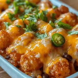 Mexican Tater Tot Casserole is a delightful dish that seamlessly combines the heartiness of classic comfort food with the bold, vibrant flavors of Mexican cuisine. This casserole has gained popularity for its ability to satisfy cravings while also introducing a medley of tastes that excite the palate. Imagine crispy tater tots sitting atop a savory, spiced ground meat mixture, all enveloped in melted cheese and topped off with fresh garnishes. It's a dish that promises comfort and warmth, making it an ideal choice for family dinners, potlucks, or any gathering where friends and family come together to enjoy good food.