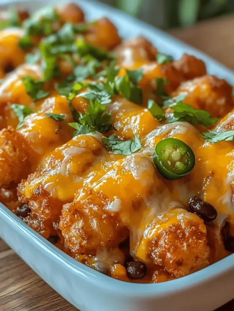 Mexican Tater Tot Casserole is a delightful dish that seamlessly combines the heartiness of classic comfort food with the bold, vibrant flavors of Mexican cuisine. This casserole has gained popularity for its ability to satisfy cravings while also introducing a medley of tastes that excite the palate. Imagine crispy tater tots sitting atop a savory, spiced ground meat mixture, all enveloped in melted cheese and topped off with fresh garnishes. It's a dish that promises comfort and warmth, making it an ideal choice for family dinners, potlucks, or any gathering where friends and family come together to enjoy good food.