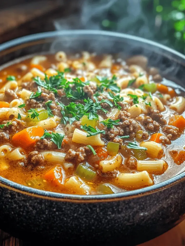 In the realm of comforting recipes, few dishes evoke the same sense of nostalgia as Hearty Old Fashioned Beef and Macaroni Soup. This classic dish combines tender chunks of beef, vibrant vegetables, and hearty macaroni in a savory broth that warms the soul. Originating from humble beginnings, beef and macaroni soup has been a staple in many households, especially during the colder months when a satisfying, warm meal is not just desired but necessary.